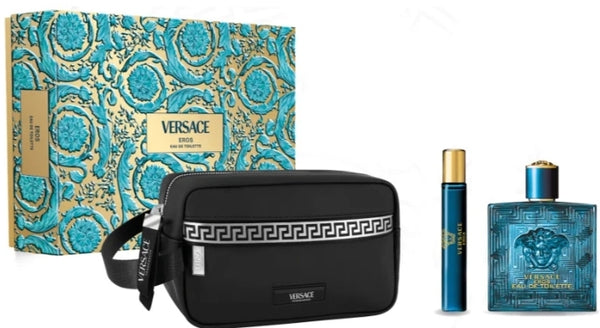 VERSACE EROS  KIT REGALO EDT TRAVEL SPRAY 10 ML + EDT NATURAL SPRAY 100 ML + BLACK TROUSSE