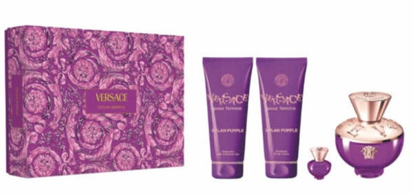 VERSACE DYLAN PURPLE KIT REGALO EDP 5 ML + EDP NATURAL SPRAY 100 ML + PERFUMED BODY LOTION 100 ML +