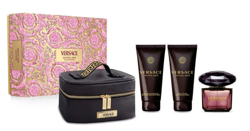 VERSACE CRYSTAL NOIR KIT REGALO EDP NATURAL SPRAY 90 ML + BODY LOTION LATTE CORPO 100 ML + BATH AND SHOWER GEL DOCCIA E BAGNO 100 ML + VERSACE SMALL BEAUTY CASE