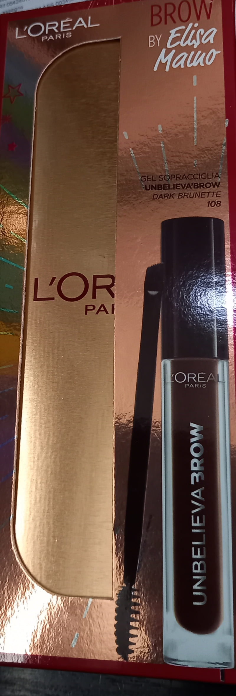 L'Oreal unbelieva Brow Paris lunga durata Gel Sopracciglia 108 DARK Brunette e confezione in Latta