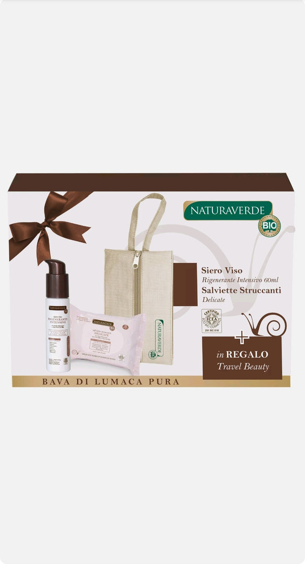 NATURAVERDE Kit da Viaggio Salviettine Struccanti + Pochette + Siero Viso 60 ml