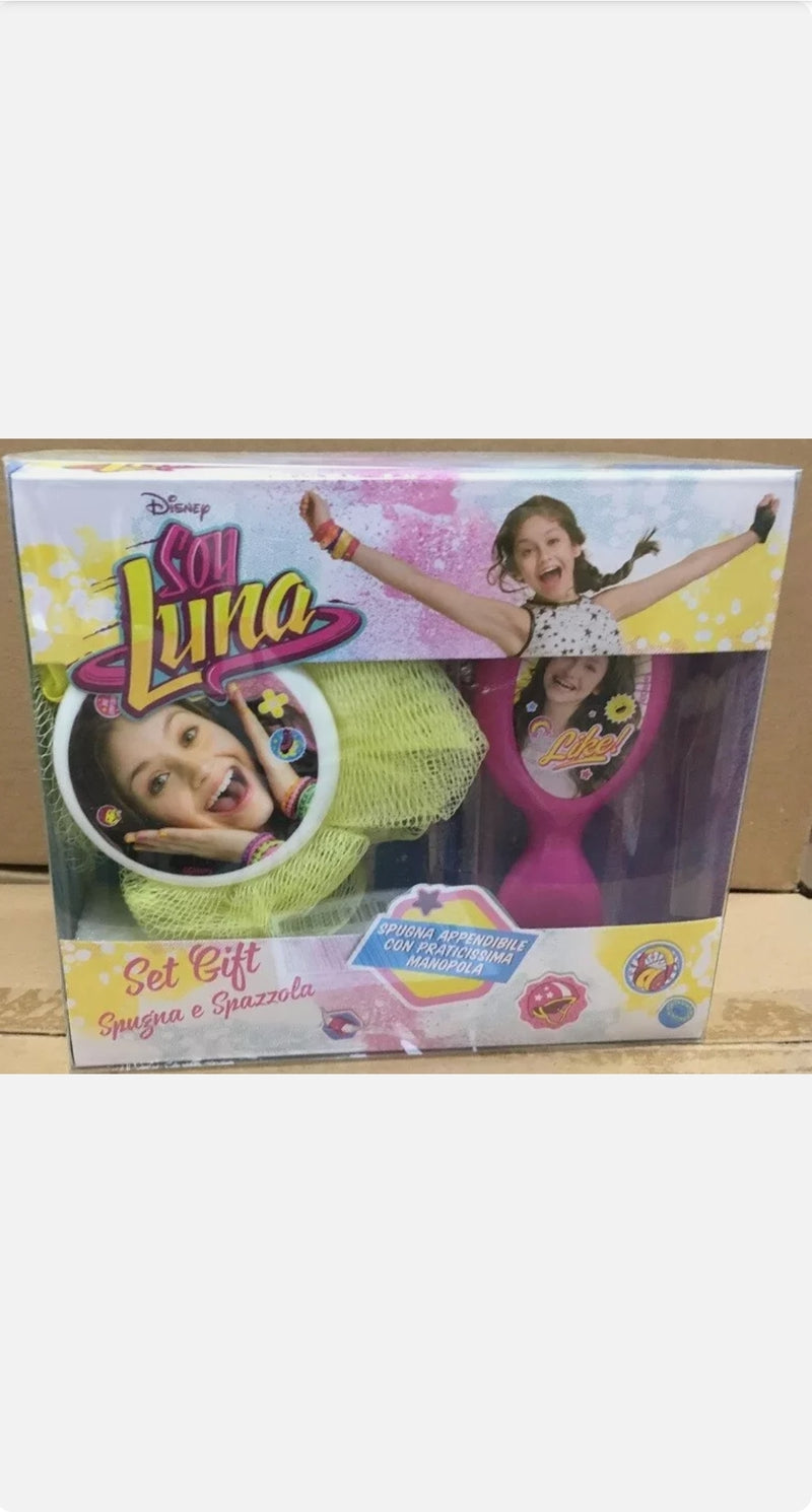 DISNEY SOY LUNA Set Gift Spugna Corpo e Spazzola per Capelli Bambini Bambina