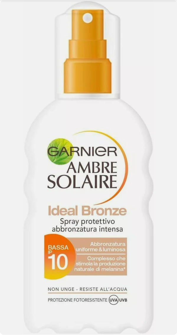 GARNIER AMBRE SOLAIRE IDEAL BRONZE Spray Protettivo Abbronzatura IP 10 Resistente Acqua 200 ml