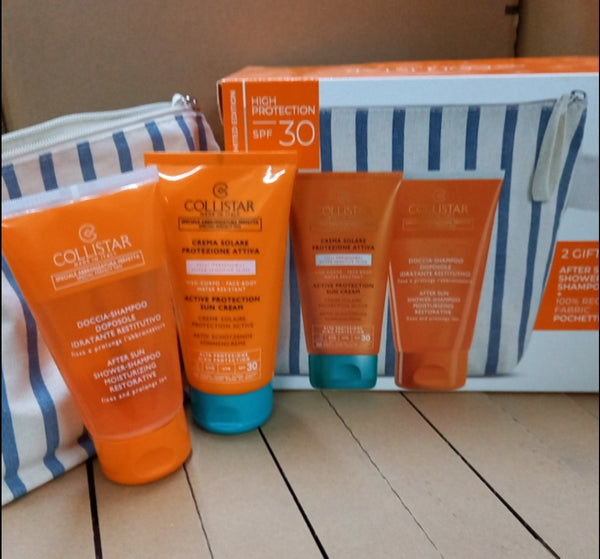 CREMA SOLARE SPF 30 COLLISTAR 150 ML +  DOCCIA  SHAMPOO  DOPO SOLE + POCHETTE COLLISTAR