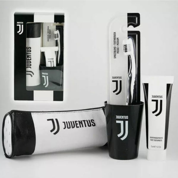 Juventus Set OralCare Uomo Donna Spazzolino + Dentifricio + Bicchiere + Pochette