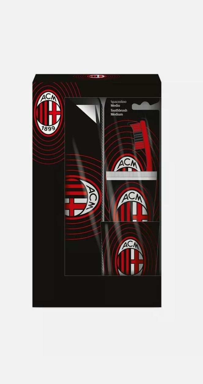 MILAN FC COFANETTO REGALO DA VIAGGIO - BICCHIERE + SPAZZOLINO E DENTIFRICIO + POCHETTE